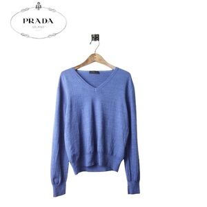 Prada Cashmere Light Blue V-Neck Long-Sleeves Sweater